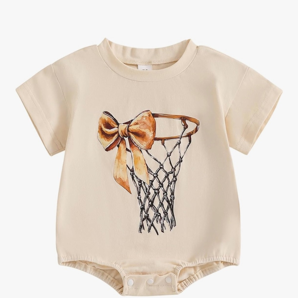 Cream Baby Onesie with Basketball Hoop Design